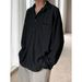Men's Luxury Minimalist Lace-Up Shirt - Oversized Long Sleeve Blouse With Deconstructed Collar (M-3XL, Polyester, Unisex Streetwear Chic)_viptrois.com