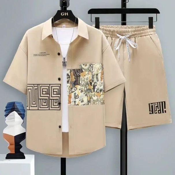 Men's Clothing Set Of High-end Men's Short-sleeved Shirts Youth Casual Shorts High School Tops Suits Men_viptrois.com