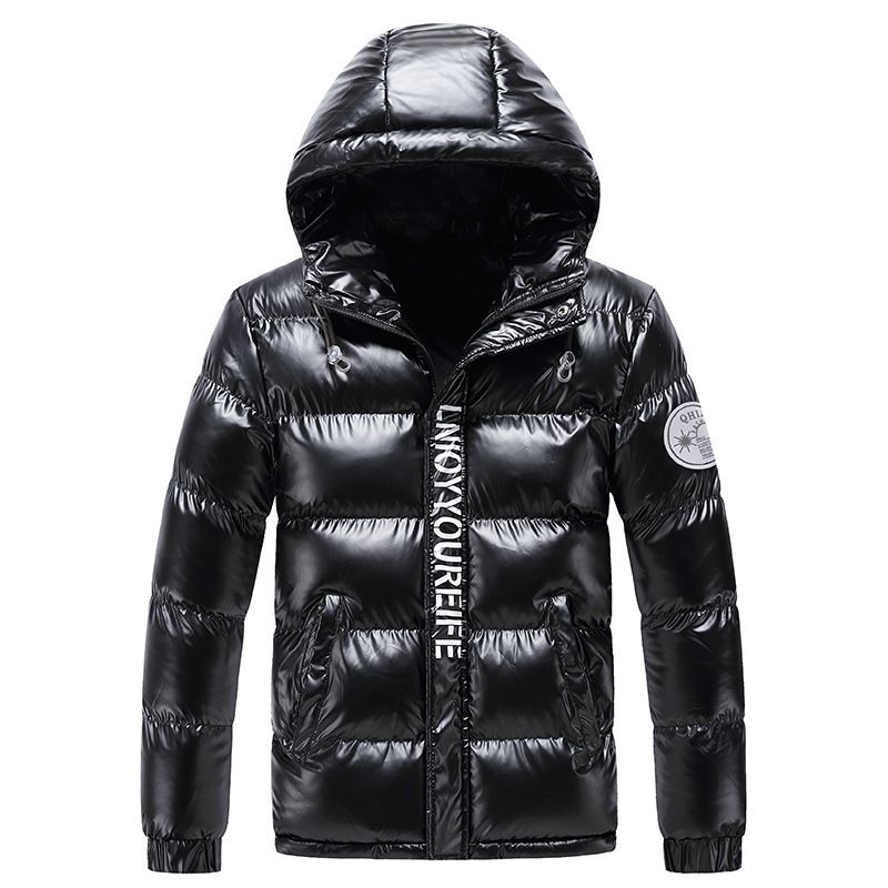 Men's Clothing Unisex Winter Puffer Jacket - Trendy Nylon Coated Hooded Coat With Fleece Lining For Couples (Glossy Black, Metallic Gray)_viptrois.com