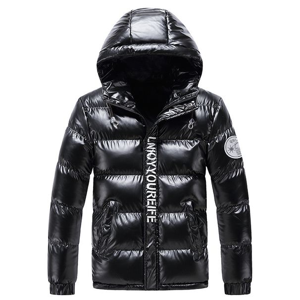 Men's Clothing Unisex Winter Puffer Jacket - Trendy Nylon Coated Hooded Coat With Fleece Lining For Couples (Glossy Black, Metallic Gray)_viptrois.com