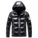 Men's Clothing Unisex Winter Puffer Jacket - Trendy Nylon Coated Hooded Coat With Fleece Lining For Couples (Glossy Black, Metallic Gray)_viptrois.com
