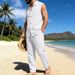 Men's Linen Hawaiian Tank Top & Loose Fit Beach Pants Set | Breathable Summer Outfit For Vacation Resort Wear_viptrois.com