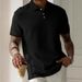 Men's Solid Color Lapel Polo Shirt Short Sleeve Front Button Casual Daily Versatile Tops for Business And Travel_viptrois.com