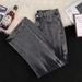 Men's Clothing Jeans 2025 Summer Men's American Narrow Version Slim Straight Semi Elastic Washed Flared Trousers_viptrois.com