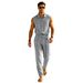 Men's Linen Blend Asymmetrical Button Shirt With Trousers Set, Breathable Cotton-Like Summer Outfit For Casual Wear, Sizes S To Xxxl_viptrois.com