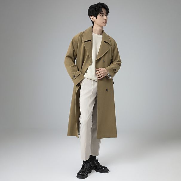 Men's Clothing Loose Large Size Casual Double breasted Spring And Autumn Windbreaker Long Over Knee High End Lapel Design Jacket_viptrois.com