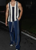 Summer New American Ribbed Vertical Striped Knit Casual Vest For Men High-end Fashion Lazy Style_viptrois.com