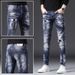 22 New Men's Clothing Distressed Patch Hip-Hop Street Style Cool Straight Leg Wild Heavy-Duty Jeans For Men_viptrois.com