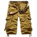 Men's Clothing Men's Loose Multi Pocket Overalls Washed Cropped Pants 7 Point Pants Loose Cotton_viptrois.com