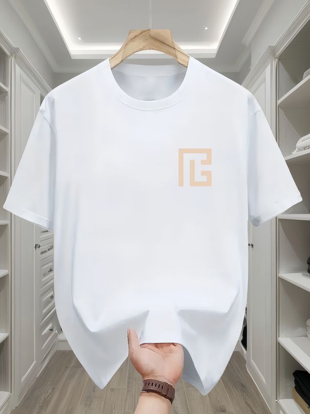 Men's 100% Cotton Stretch Fabric T-Shirt Casual Round Neck Short Sleeve With Print Ideal Gift Comfortable And Breathable For All Seasons Gift For Men_viptrois.com