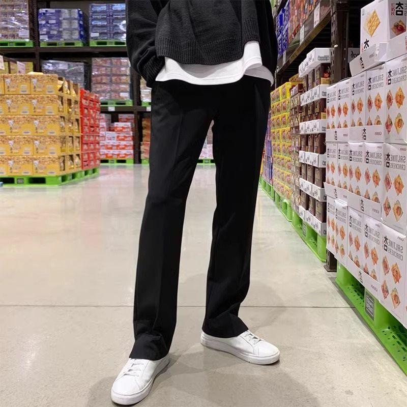 Men's Casual Trousers Korean Style Trendy Loose Fit Straight Leg Pants With Unique Split Slits Design For Young People_viptrois.com