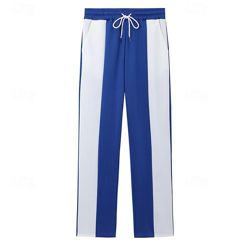 Men's Casual Sporty Jogger Pants - Breathable Quick-Dry Polyester Blend With Color Block Design, Comfortable Loose Fit For Running, Gym & Daily Wear_viptrois.com