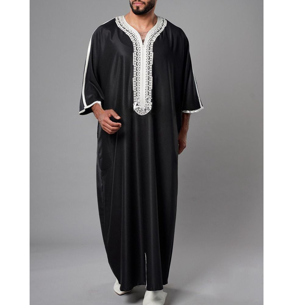 Men's Clothing Embroidered Short Sleeved Loose Robe_viptrois.com