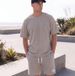 Men's Thin Summer Sports Casual T-Shirt And Shorts Set Waffle Knit Outerwear 2 Piece Style_viptrois.com