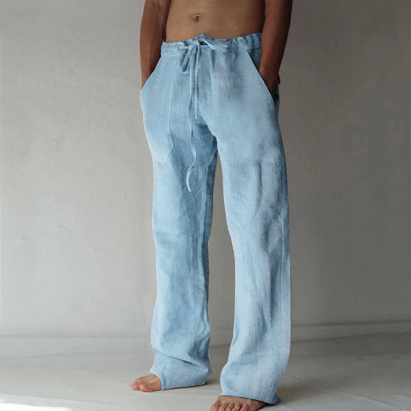 2023 New Men's Pants Linen Casual Solid Color Thin Linen Men's Pants_viptrois.com