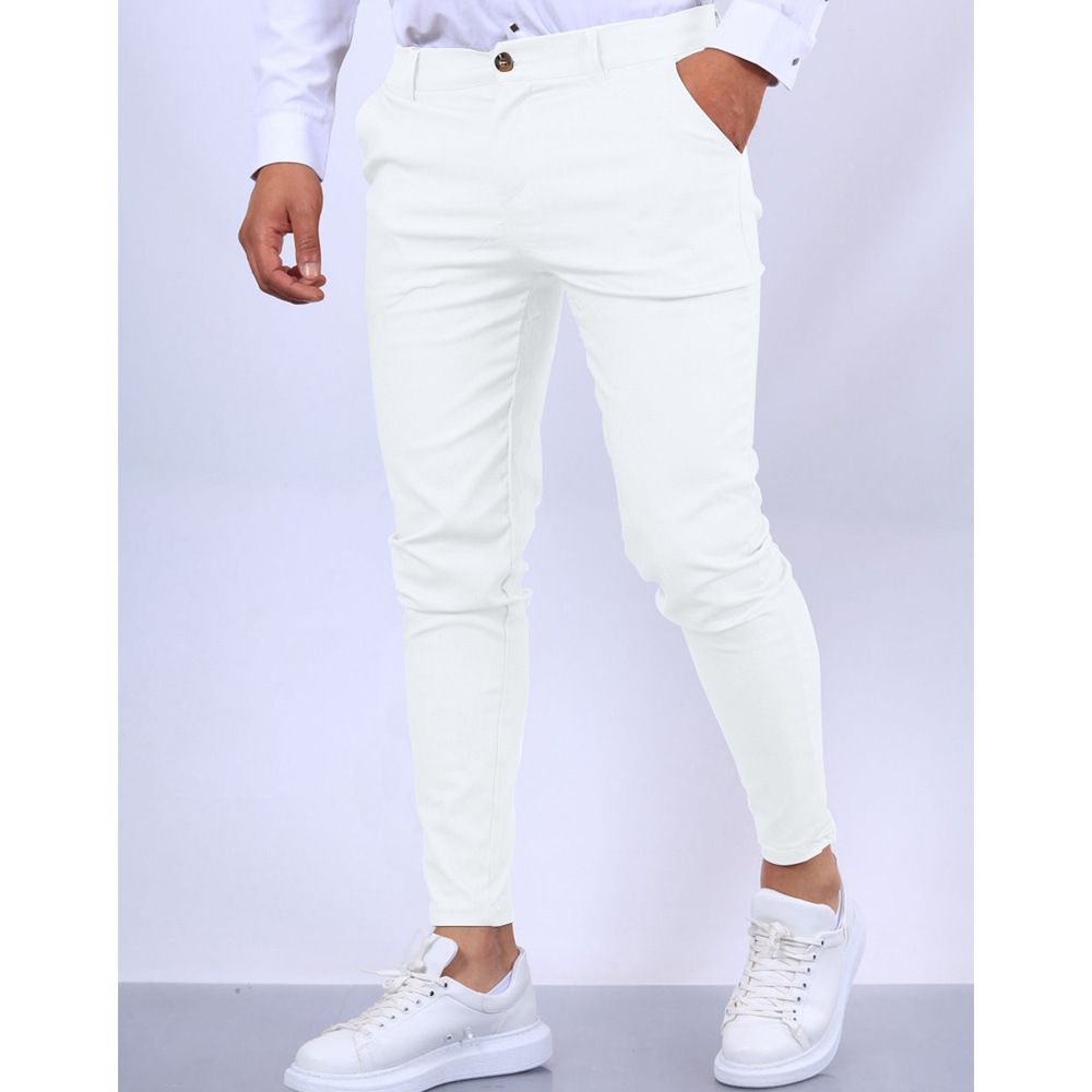 Men's Clothing Casual Trousers Straight Business Solid Color Slim Fitting Formal Trousers_viptrois.com