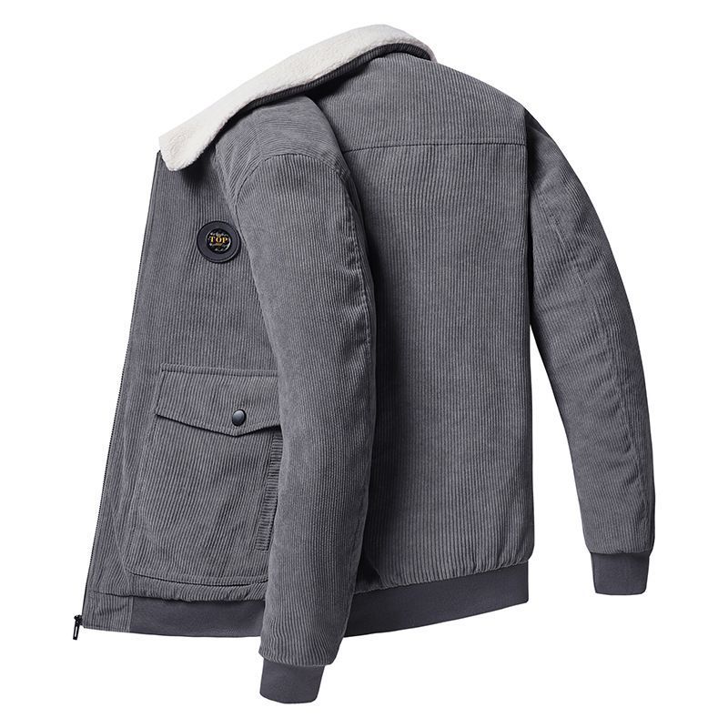Autumn Winter New Corduroy Lamb Fleece Jacket For Men S Loose And Thickened Casual Polo Collar Coat_viptrois.com