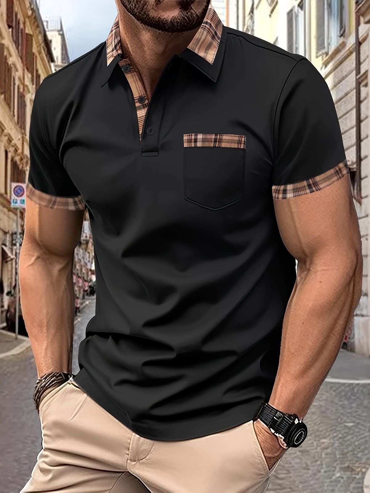Men's Clothing Short Sleeved Polo Shirt Summer New Size Color Matching Lapel Men's Short Sleeved Polo Shirt T Shirt_viptrois.com