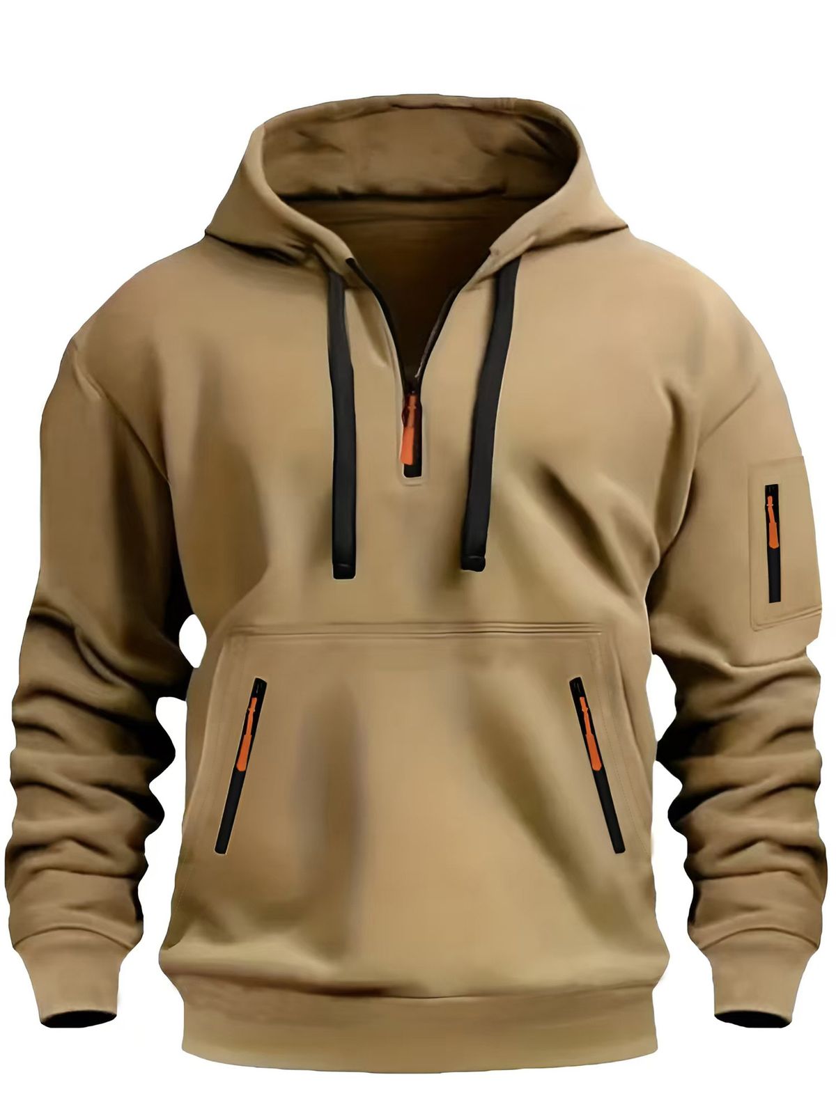 Men's Zip-Up Hooded Sweatshirt – Winter Fleece-Lined Pullover With Arm Zipper Pockets, Slim Fit Athletic Jumper (Black/Navy/Burgundy/Khaki/Blue)_viptrois.com