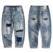 Men's Clothing Retro Ripped Jeans For Boys Loose Straight Casual Pants Trendy Patch Nine Point Daddy Pants Large Size Men_viptrois.com