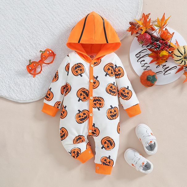 Foreign Trade Children's Clothing Halloween Baby Jumpsuit Autumn New Pumpkin Long Sleeved Hooded Boy's Romper Baby Clothing_viptrois.com