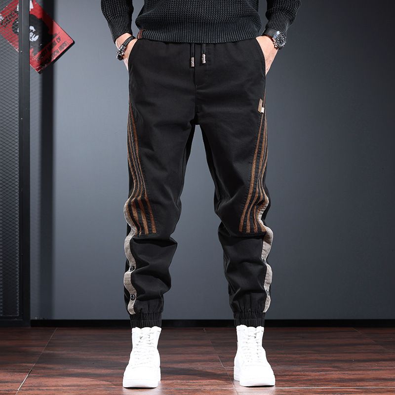 Men's Casual Jogger Pants Streetwear Drop Cargo Adjustable Drawstring Khaki Black Gray_viptrois.com