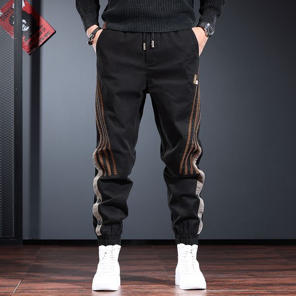 Men's Casual Jogger Pants Streetwear Drop Cargo Adjustable Drawstring Khaki Black Gray_viptrois.com