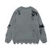 Men's 2024 New Style Ripped Round Neck Sweater Loose Long Sleeve Casual Pullover Sweater Letter Sweater_viptrois.com