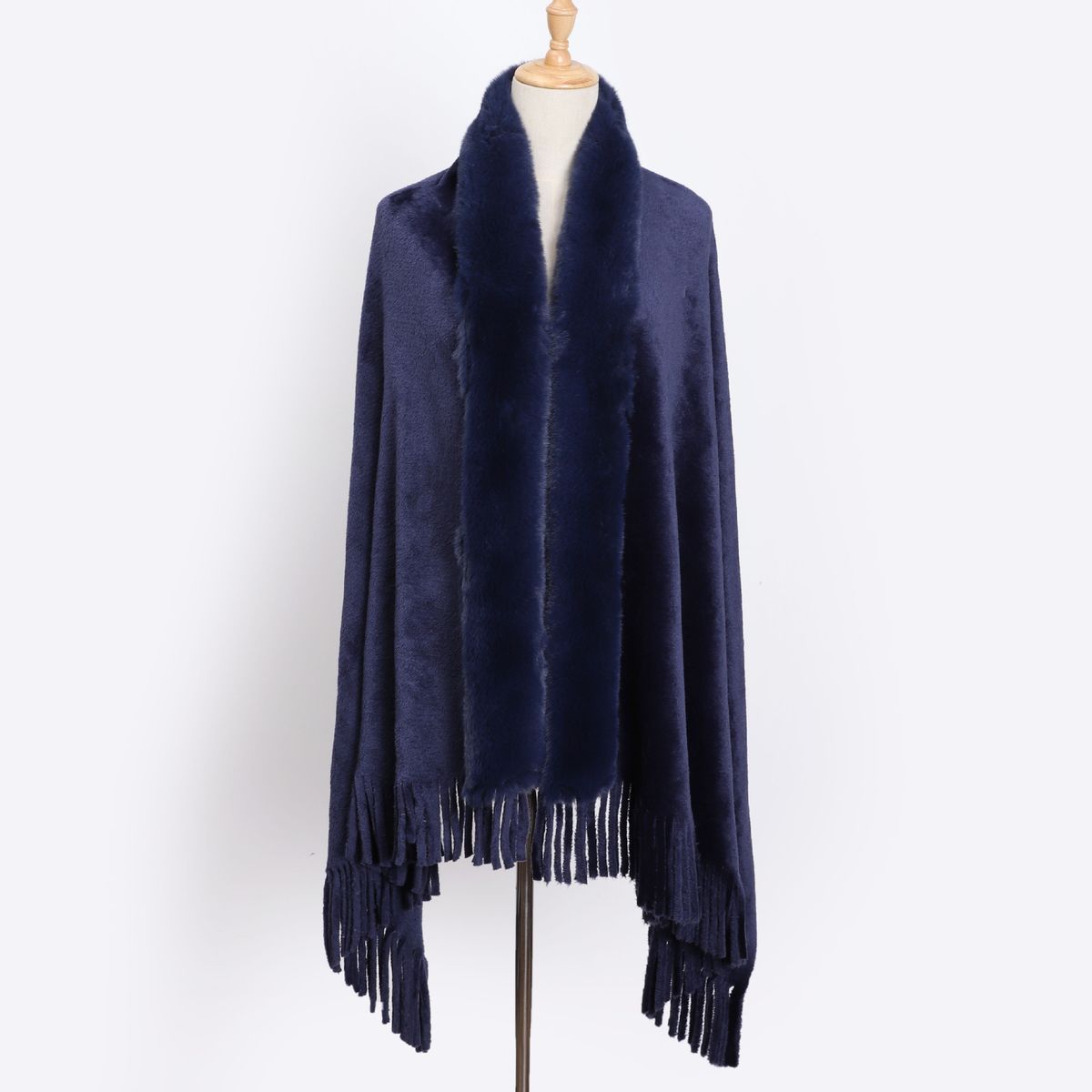 Large shawl scarf with double flanged pile collar fringe_viptrois.com