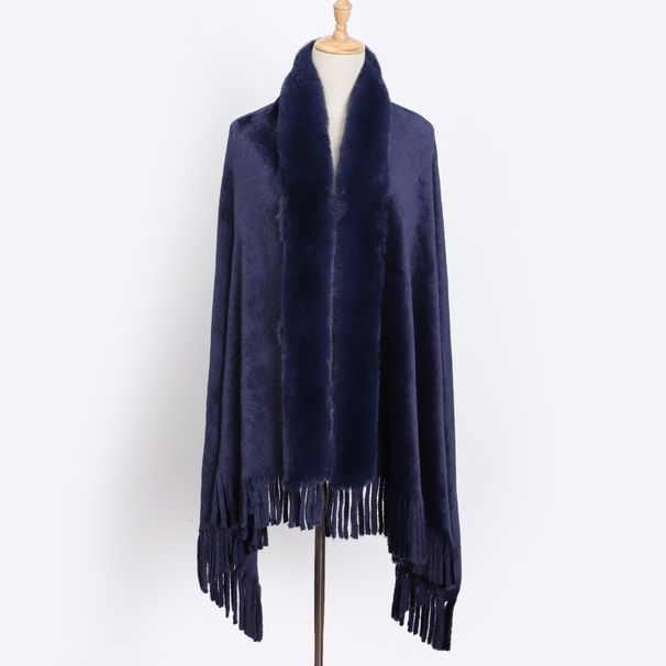 Large shawl scarf with double flanged pile collar fringe_viptrois.com
