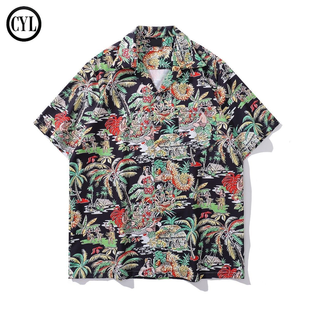 Lazy Holiday Style Cuban Collar Shirt Men's Short Sleeves Spring And Summer Niche Trendy Island Tribal Shirt_viptrois.com