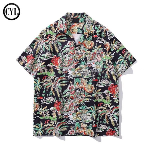 Lazy Holiday Style Cuban Collar Shirt Men's Short Sleeves Spring And Summer Niche Trendy Island Tribal Shirt_viptrois.com