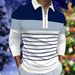 Men's Clothing Plus Size Striped 3 Contrast Color Zipper Polo Shirt Spring And Autumn Long Sleeve Zipper Lapel Casual Polo_viptrois.com