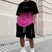 Men's 3D Digital Print T-Shirt & Shorts Set With Summer Gradient Letter Pattern, Trendy Two-Piece Outfit_viptrois.com
