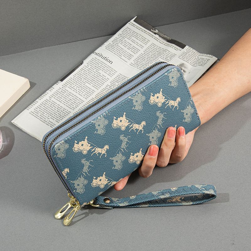 Women's Wallet Card Cases Double Zipper Wallet Ladies Long Large Capacity Double Layer Wallet Printed Clutch Bag Mobile Phone Bag_viptrois.com