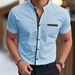 Men's Stand Up Collar Short Sleeved Shirt Summer Stretch Color Block Wrinkle Free Business Casual Slim Fit_viptrois.com