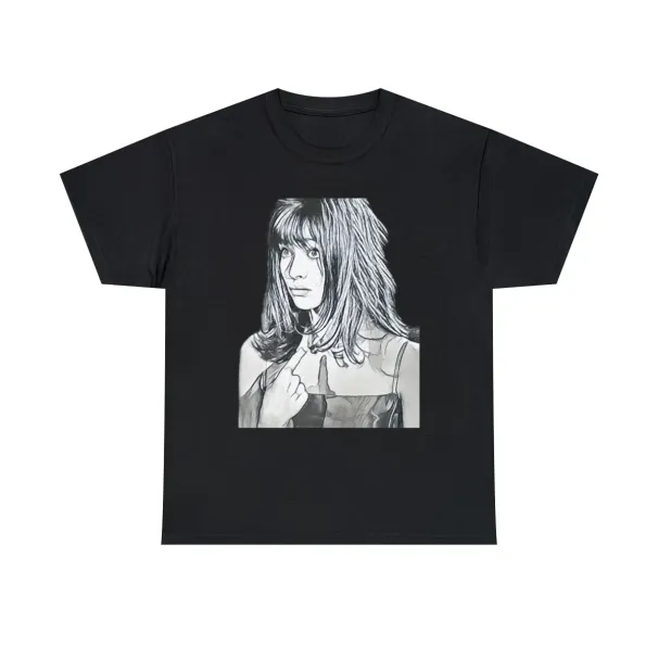 Woman Pencil Drawing Black & White Graphic Print Art Unisex Heavy Cotton T-Shirt Mens Womens Tees Top_viptrois.com