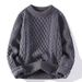 Men's Cable Knit Swea Casual Versatile European And American Style Mature Solid Color Knitted Pullover Round Neck_viptrois.com