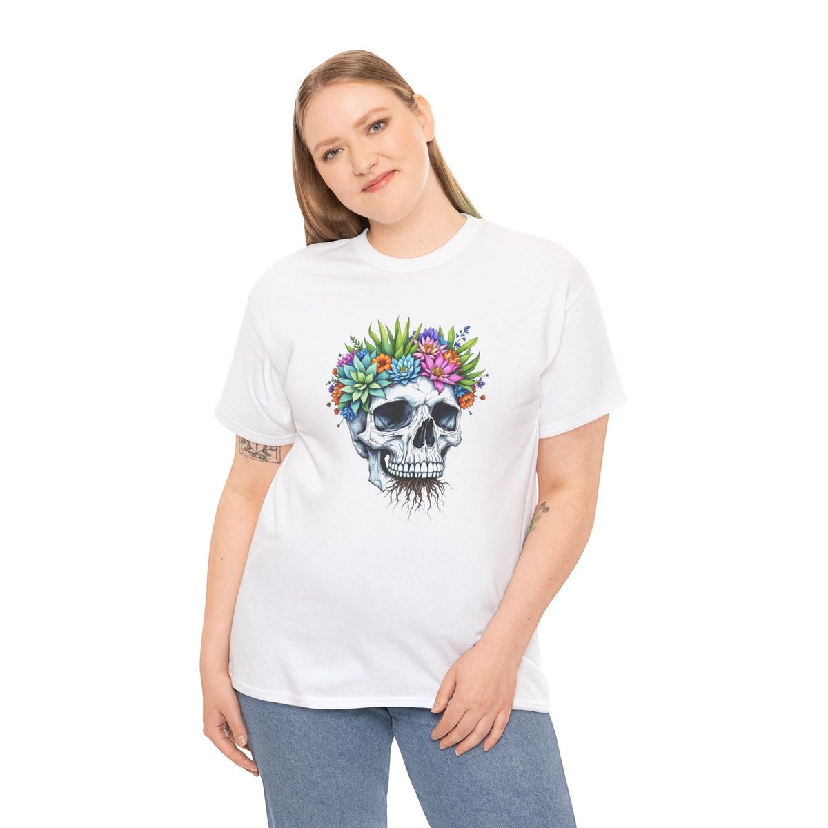Skull With Flower T-Shirt Mens Womens Tees Top - Beautiful Floral Tee For Zen Calm Vibes_viptrois.com