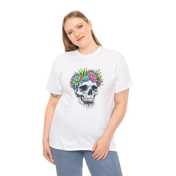 Skull With Flower T-Shirt Mens Womens Tees Top - Beautiful Floral Tee For Zen Calm Vibes_viptrois.com