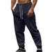 Men's Clothing Retro Casual Sports Solid Color Jacquard Drawstring Trousers_viptrois.com