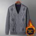 Romon Fleece-Lined Thick Knitted Cardigan V-Neck Men's Autumn Winter Business Casual Soft Skin-Friendly Sweater Jacket_viptrois.com