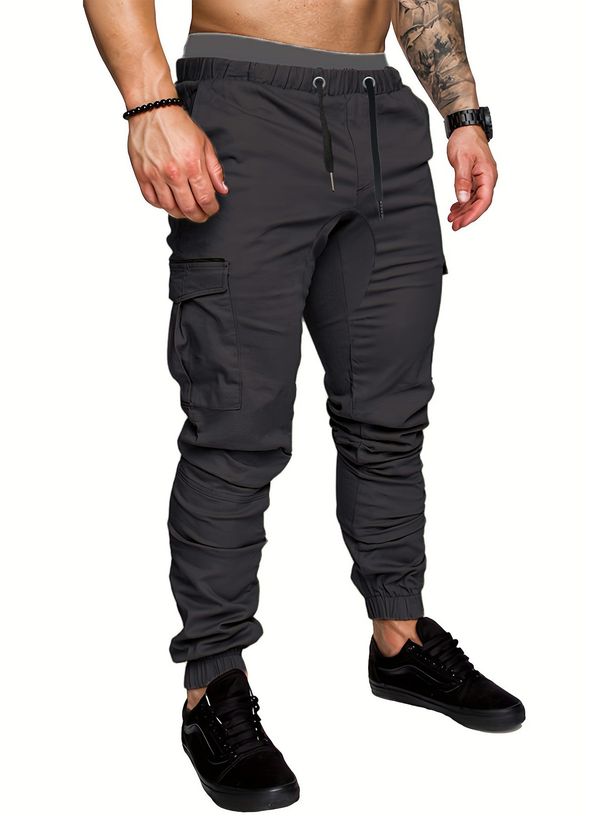 Men's Multi-Pocket Stretch Cargo Pants With Elastic Cuffs - Tactical Utility Joggers For Outdoor & Streetwear_viptrois.com