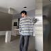 Pure Color Block Striped Sweater Men Autumn Winter American Retro Mink Lazy Knitwear High-end Soft Cozy Coat_viptrois.com