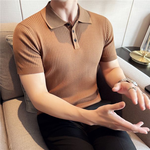 Camisetas Polo De Punto Para Hombre, Estilo Coreano, Verano 2026, Chic, Sólidas, Juveniles, Casuales, Corte Ajustado, Manga Corta, Ropa Urbana_viptrois.com