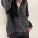 Vintage Zip-Up Hoodie With Distressed Wash – Oversized Streetwear Pullover For Men & Women (Black, S/M/L/XL)_viptrois.com