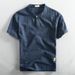 Men's Clothing Summer Thin Men's Cotton And Linen Casual Stand Up Collar Short Sleeved T Shirt Loose Casual Short Sleeved Pullover Linen Shirt_viptrois.com
