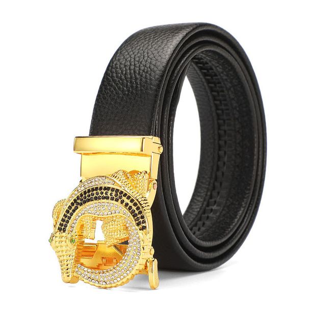 VOTHOST New Business Men's Alloy Automatic Buckle Leather Fashion Versatile Pants Jeans Crocodile Business Men's Belt VB189_viptrois.com