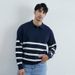Long Sleeved Knitted Sweater Men's V-neck Lapel Striped_viptrois.com