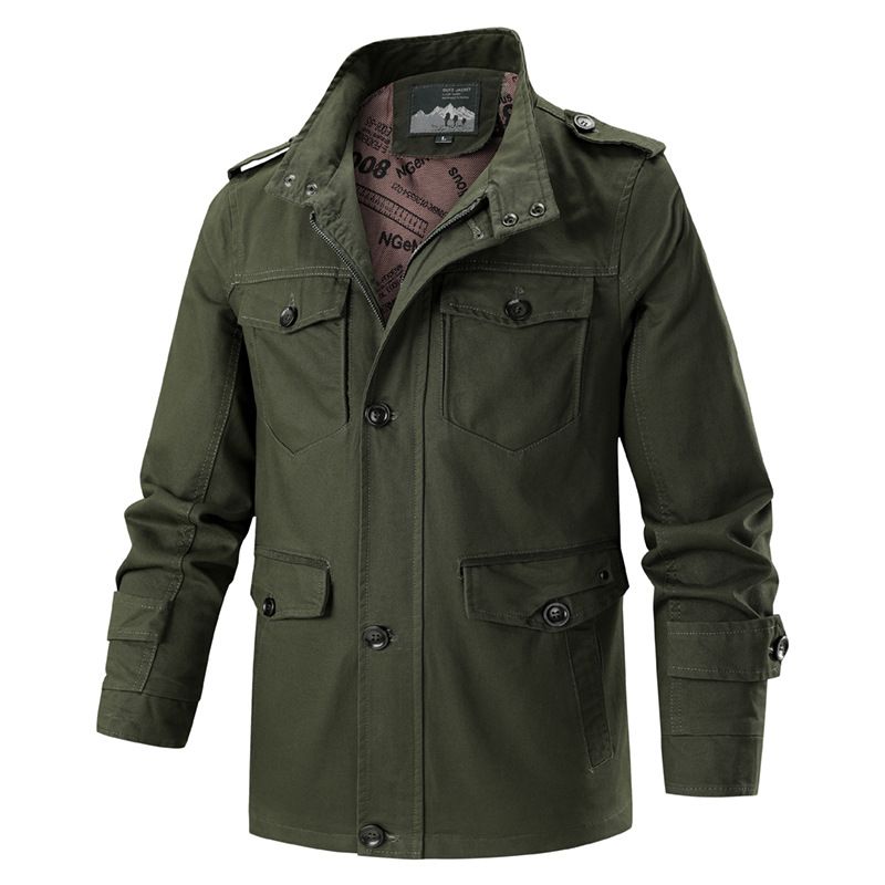 Men’s Lightweight Cotton Jacket – Multi-Pocket Workwear Style (Khaki/Army Green/Black, M-6XL, Breathable & Water-Resistant, Urban Utility)_viptrois.com